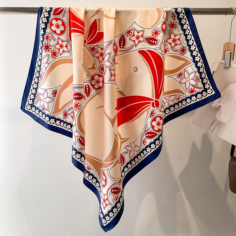 Luxury Brand Silk Scarf Women 90X90cm Hijab Square Scarf Bufanda Bandana Scarves Headband Kerchief Tie Bag Mom Gift Ribbon