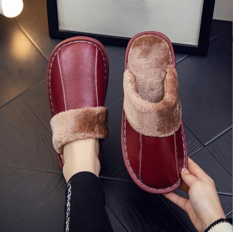Женские и мужские осенне-зимние дышащие теплые домашние тапочки новые толстые парные кожаные тапочки повышенного дышащие водонепроницаемые теплые