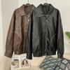 OFTBUY Women Vintage Loose Pu Faux Leather Short Jacket Pockets Motorcycle Jacket Female Zipper Retro Moto Biker Coat Outwear Tops
