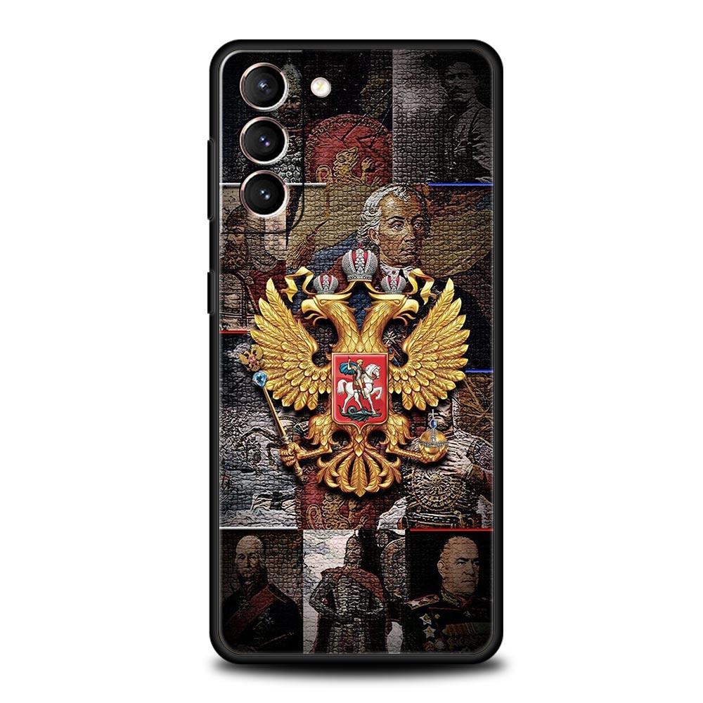 Чехол для телефона Samsung Galaxy S23 S22 Ultra S20 S21 FE 5G S10 S9 Plus S10E S8 Note 20 Черный Чехол Россия Флаги России Эмблема