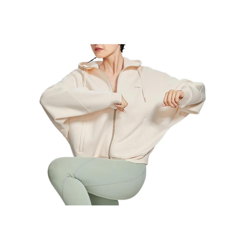 Li Ning Training Series однотонная спортивная толстовка с длинным рукавом и капюшоном женская толстовка ванильно-белая AWDSG86-3