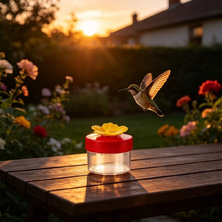 Backyard Bird Cups Set of 4 with Flower Style Clear Water Cups, Twist Covers, Handheld Hummingbird Feeders for Garden Hanging and Outdoor Use Daily