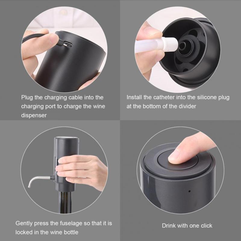 Instant Wine Aerator Rechargeable Electric Wine Aerator Dispenser Durable Decanter Usb Rechargeable Wine Pourer for Home Party