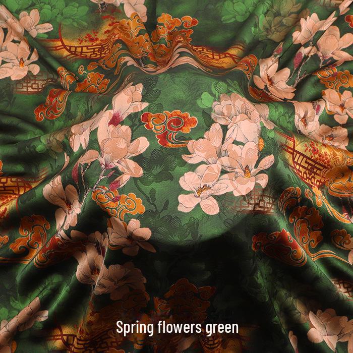 Luxurious Printed Imitation Silk Xiangyun Yarn Cheongsam Dress Fabric, Soft Chinese Tang Suit Fabric