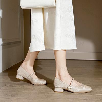 Модные туфли с квадратным носком и толстой подошвой для женщин Весна 2025 Новые Неглубокие Удобные Модные Элегантные Туфли Мэри Джейн с Одной Пряжкой