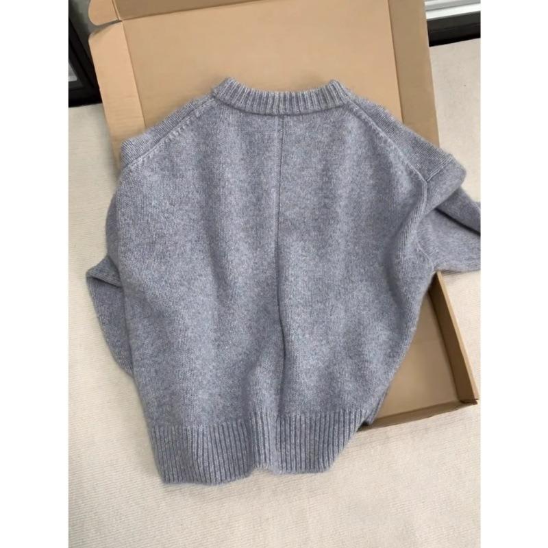 Премиальный серый пуловер с круглым вырезом, вязаный свитер, топ женский осенне-зимний, свободный, утолщенный, расслабляющий, мягкий, восковой, ленивый свитер