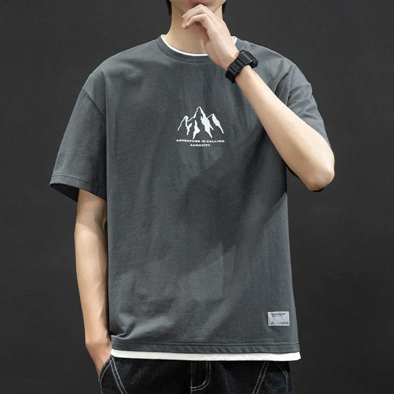 Short-sleeved T-shirt Men's Top Summer Fake Two Half-sleeved Clothes T-shirt Base