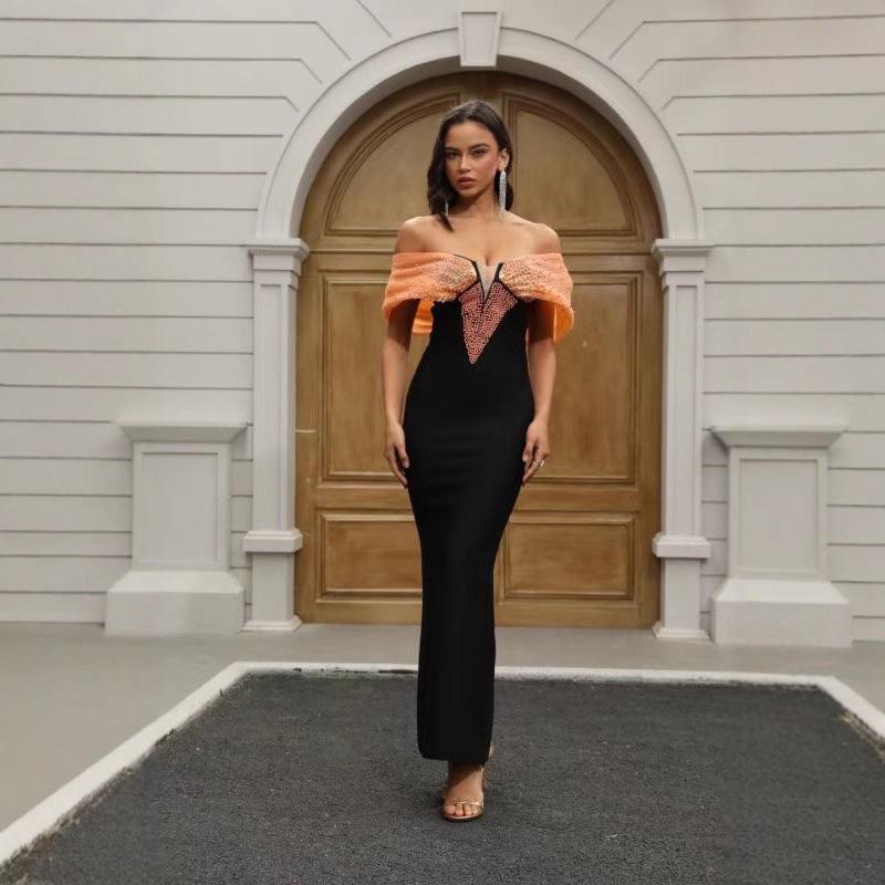 2025 Элегантное французское вечернее платье с бисером и жемчугом на бретелях-бинтах