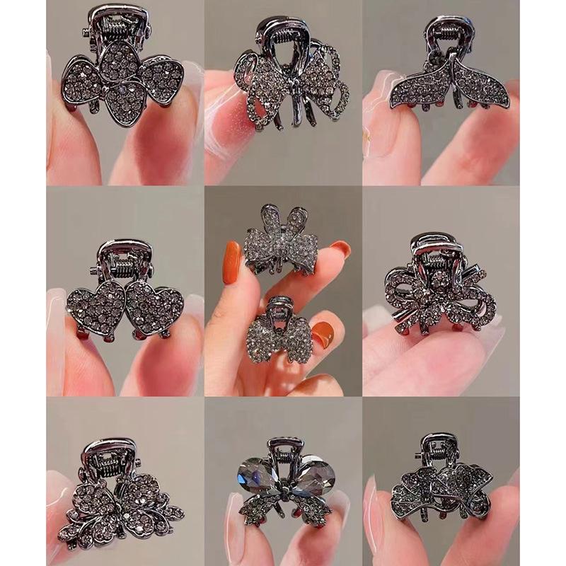 Корейская заколка-краб с бантом из стразов