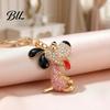 Puppy Shaped Key Ring Rhinestone Dog Keychain, Backpack Purse Bag Charm with Lobster Cartoon Keychain Clasp, Golden Plated Keyring Decorative Pendant