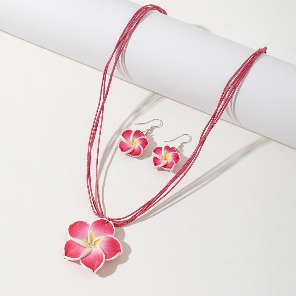 Soft Clay Flower Necklace Earrings Set Flower Jewelry Beach Vacation Accessory