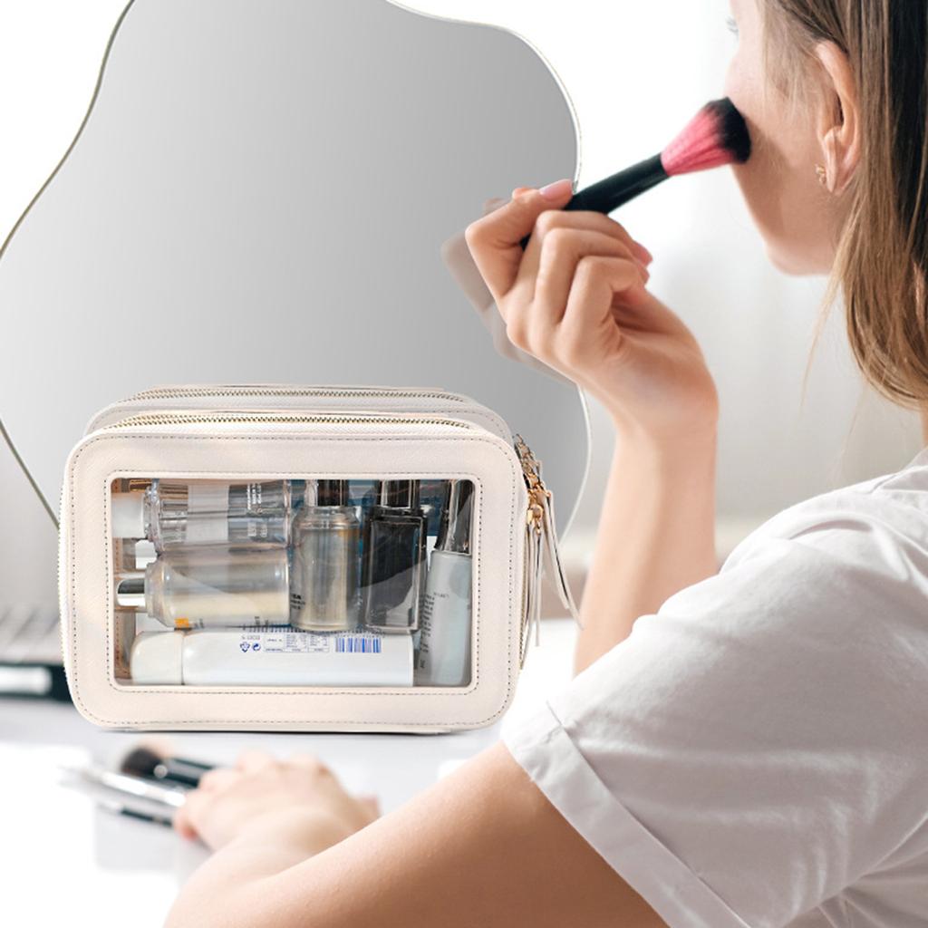 Transparent Women"s Toiletry Bag Business Travel Waterproof Storage Large Capacity Handheld PU