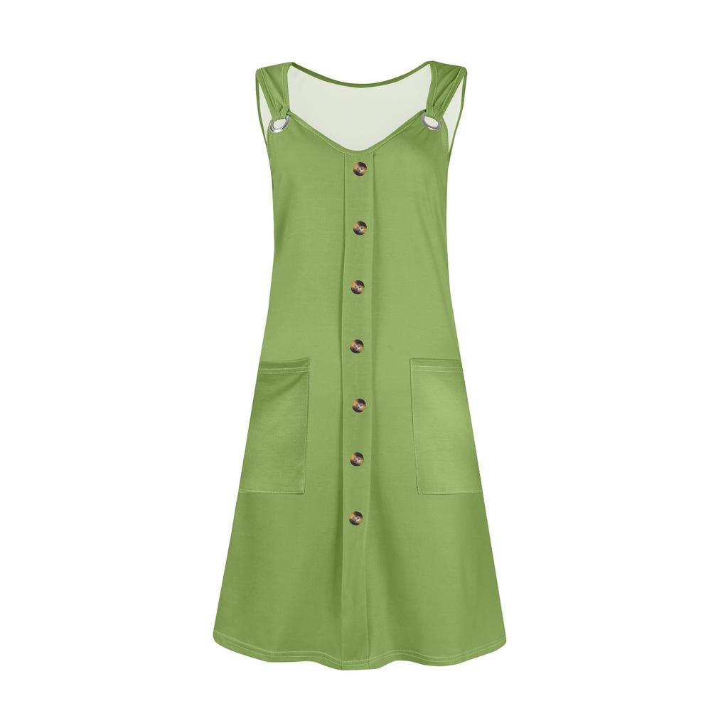 Women's Summer Dress Sleeveless Spring Solid Color Sundress With Pockets