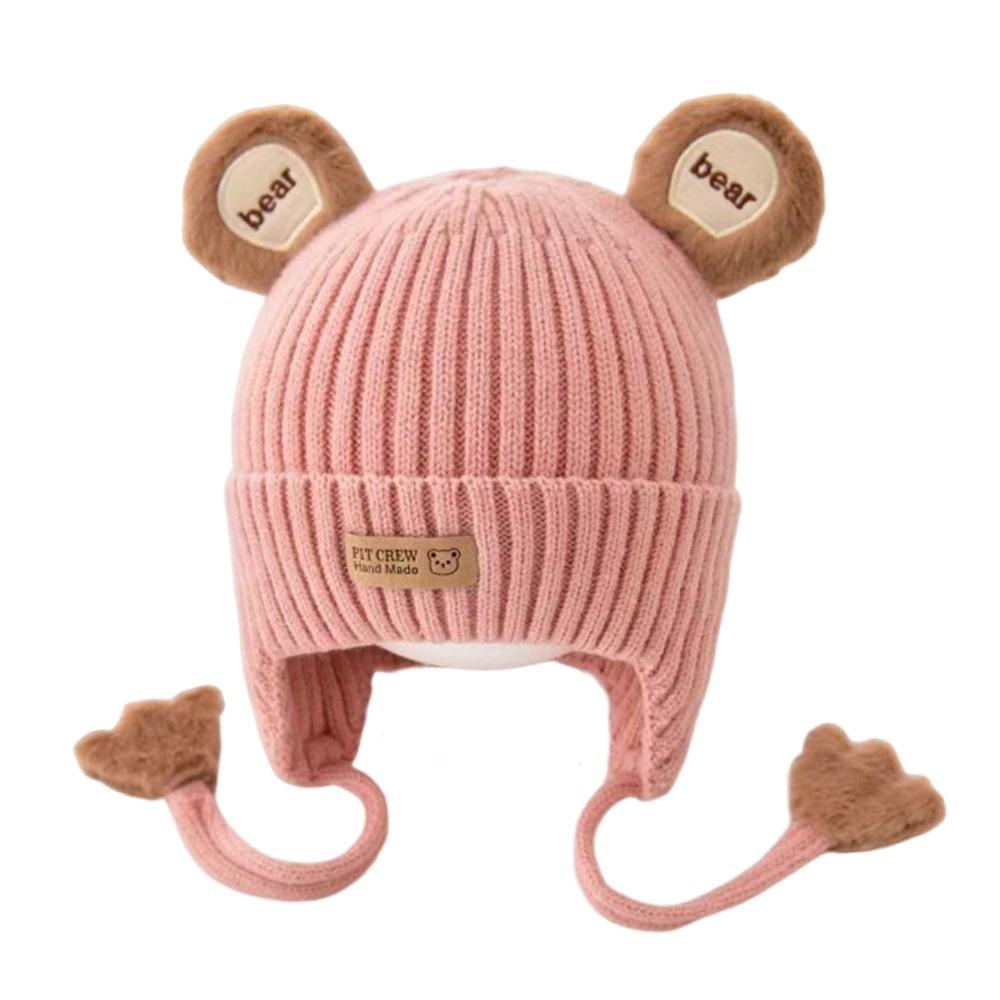 Милый дизайн с мишкой Шапка-бини для малышей Хлопковая подкладка Зимняя теплая вязаная шапка для младенцев Одежда для малышей
