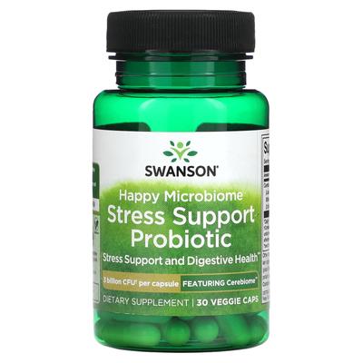 Happy Microbiome Stress Support Пробиотик, 3 миллиарда КОЕ, 30 вегетарианских капсул