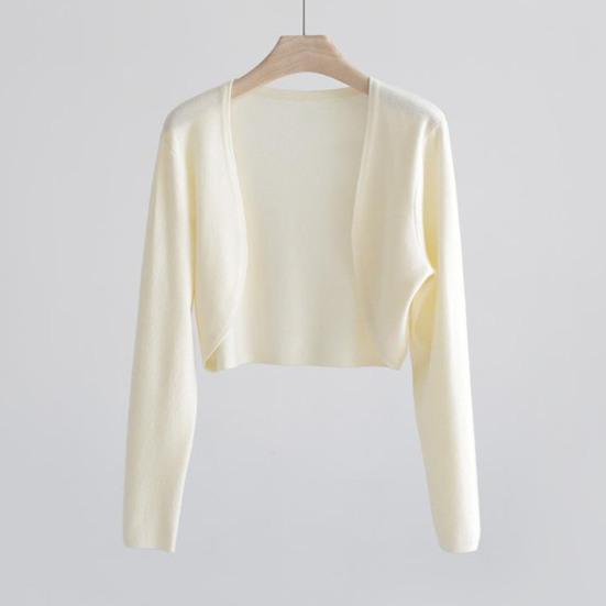 Женский короткий кардиган, однотонный, тонкий, с длинным рукавом, с открытой строчкой, эластичный