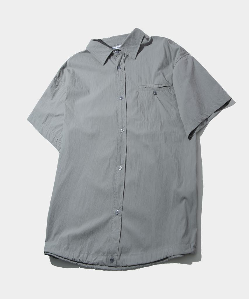 PLACESTUDIOMAN Nylon Short Sleeve Half Collar Shirt With String Pocket Details _3 Colors