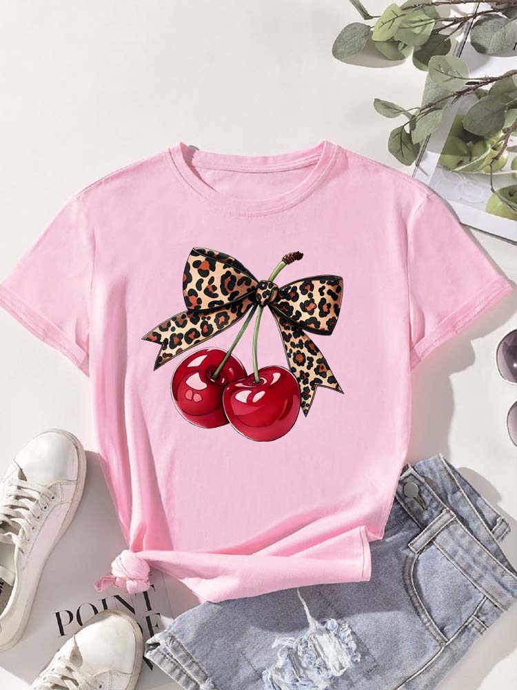 Casual Tops for Summer Spring Womens Clothing Tops Fashion Cherry Print Women TShirt Sleeve Crew Neck Aesthetic Clothes