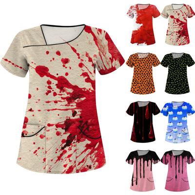 Женская рабочая одежда с принтом, покатый воротник и двухслойные карманы, базовый верхний пуловер