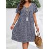 Женское повседневное платье средней длины с короткими рукавами и круглым вырезом с цветочным принтом