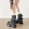 Black Thick-soled Heightening Sleeve Short Boots Women's Autumn 2025 Fashion Versatile Design Belt Buckle Martin Boots