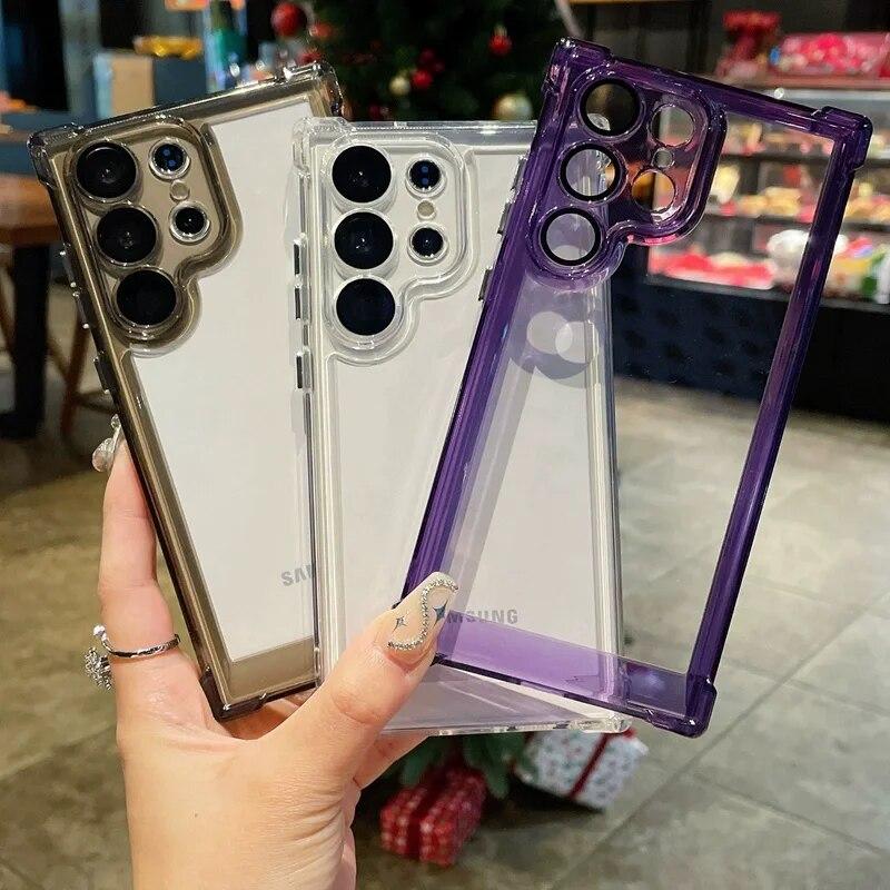 Luxury Transparent Case For Samsung Galaxy S24 S23 S22 Ultra Plus S23 FE Soft Bumper Camera Protector Clear Hard Acrylic Cover