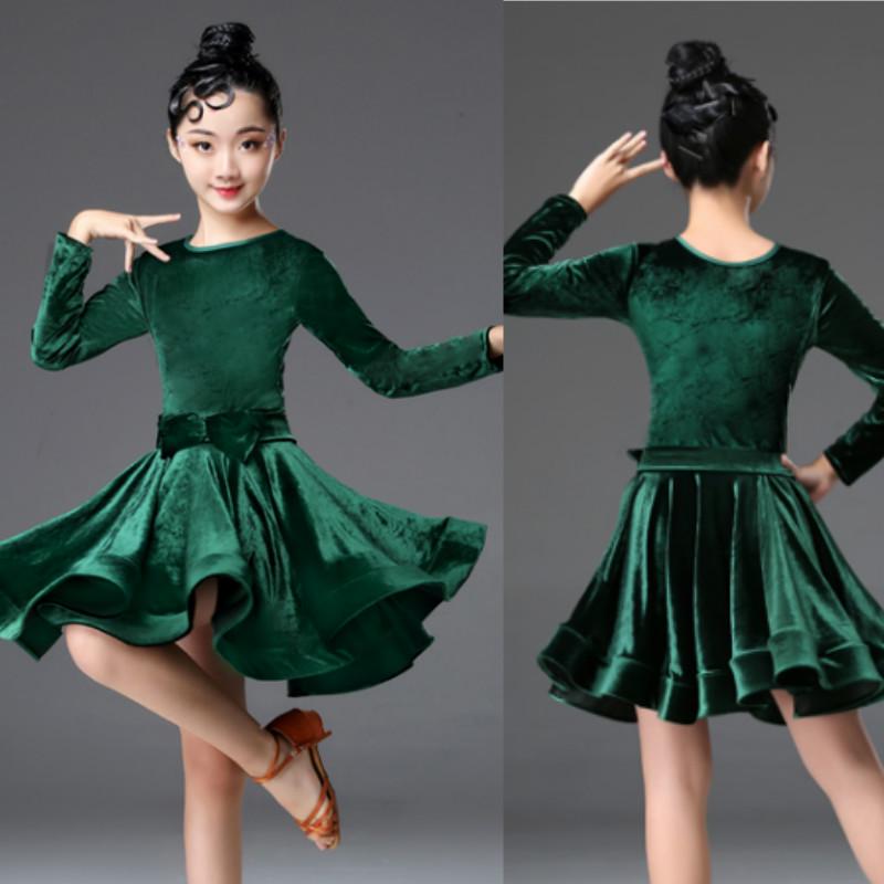 Girls Velvet Latin Salsa Dance Dress Gymnastics Dancewear Ballroom Dancing Costume