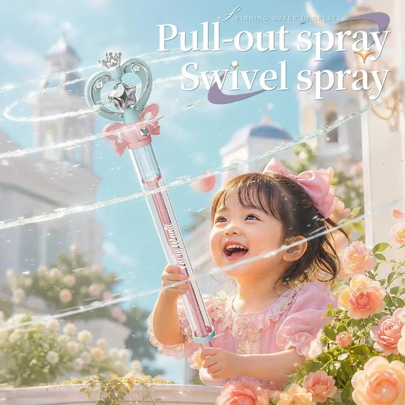 Fairy Princess Water Gun Magic Stick With Rotating Spray Pull Launch Design For Girls Summer Pool Beach Water Play Activities
