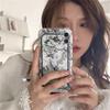 Корейский милый чехол для телефона с черным цветком для Iphone 11 12 13 Pro Xs Max X Xr 7 8 Plus Se, мягкая противоударная задняя крышка с узором в виде ракушки