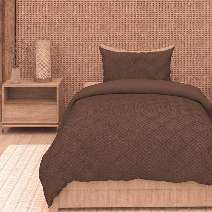 Parure housse de couette 3D microfibre 140x200 cm GAIA brun, par Soleil d'Ocre