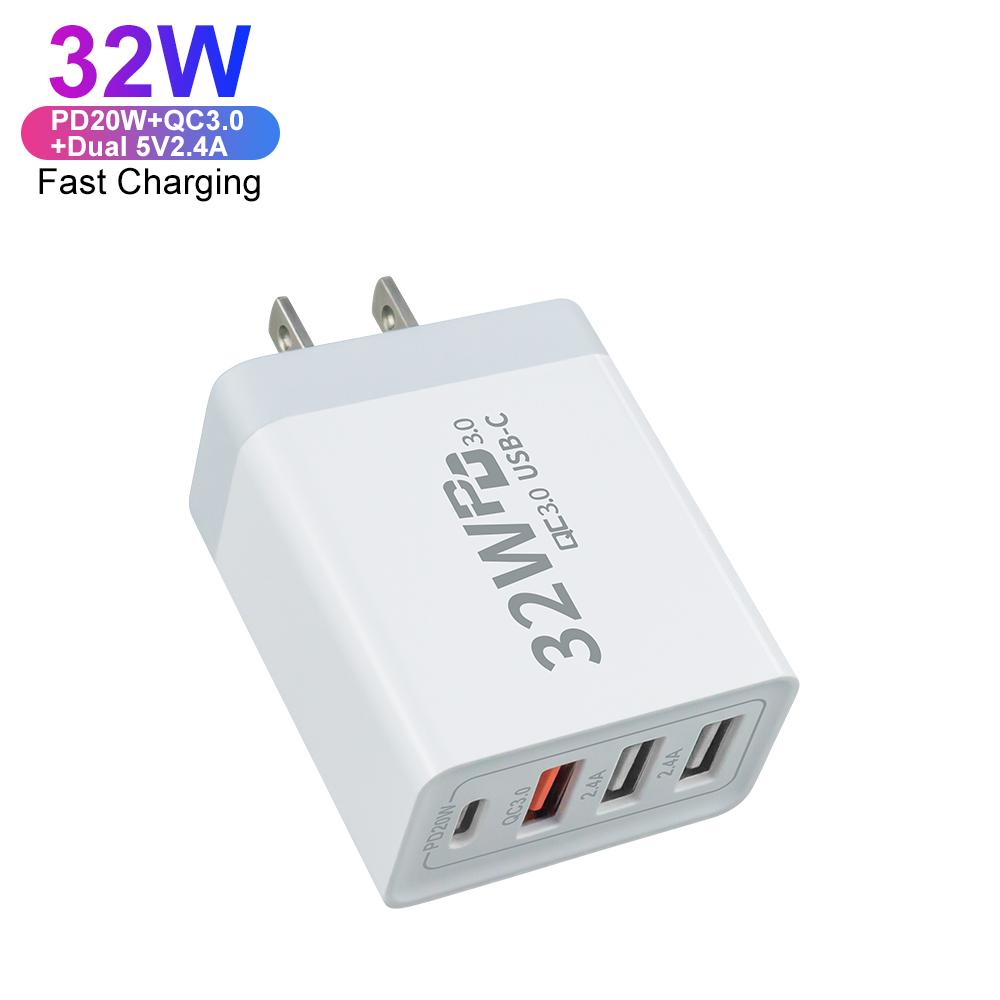 Зарядное устройство 4 порта EU US Plug PD QC3.0 20W Зарядное устройство Type C USB C Быстрое зарядное устройство Type-C Адаптер быстрой зарядки для Apple IPhone Android