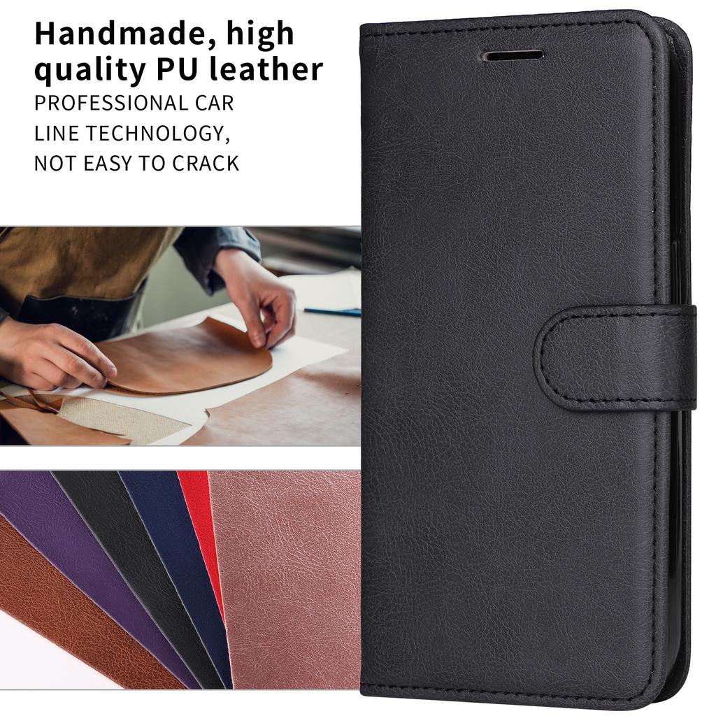 For iPhone 17 Leather Wallet Case with Strap Solid Color Phone Stand Cover