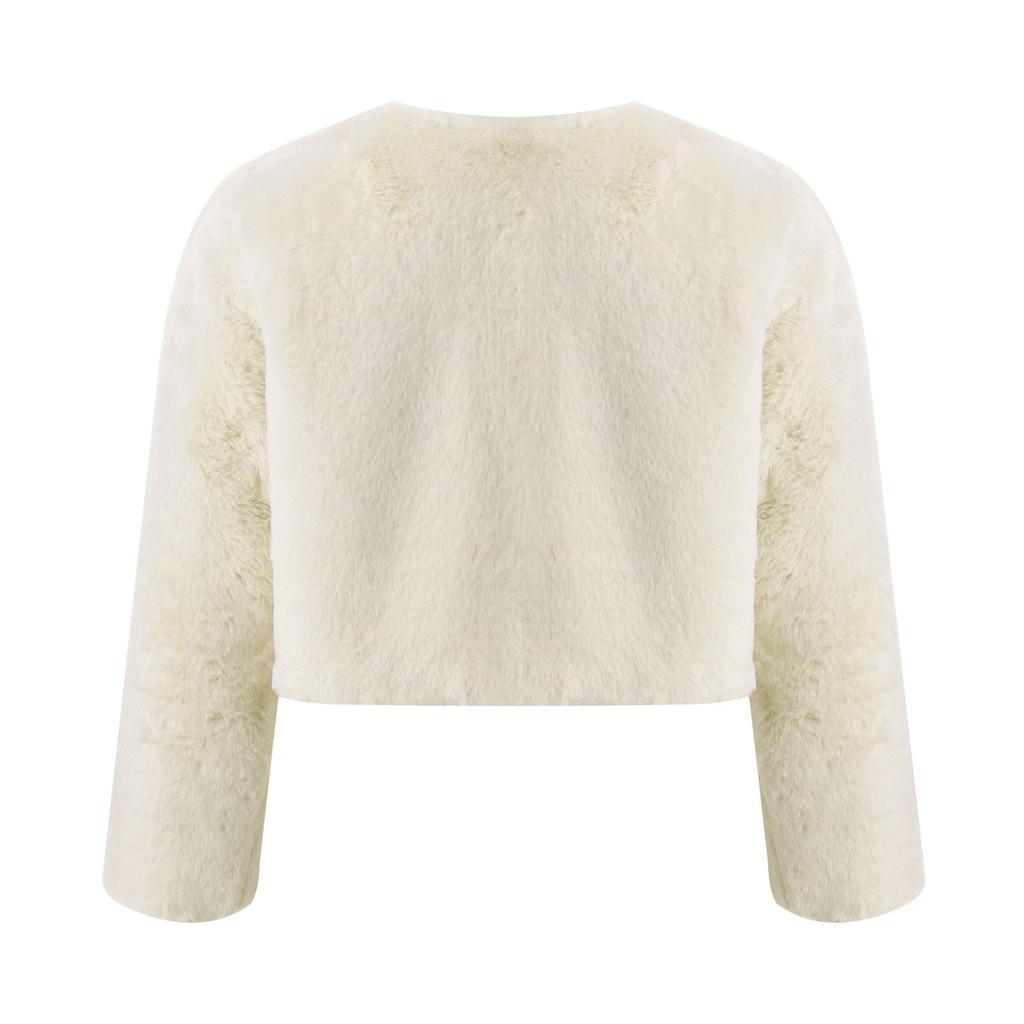 Детская куртка-болеро из искусственного меха для девочек, с длинными рукавами, открытая спереди, укороченная накидка, пальто, верхняя одежда