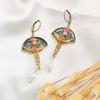 Chinese Retro Pearl Fan Pendant Earrings - Elegant Hibiscus Design