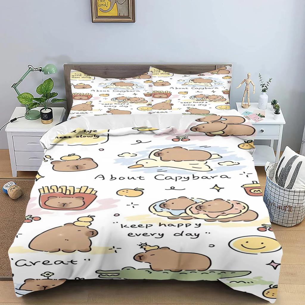 Капибары пододеяльник аниме постельное белье наволочка печатный общий детский и взрослый комплект двуспальный размер реактивная печать одеяло
