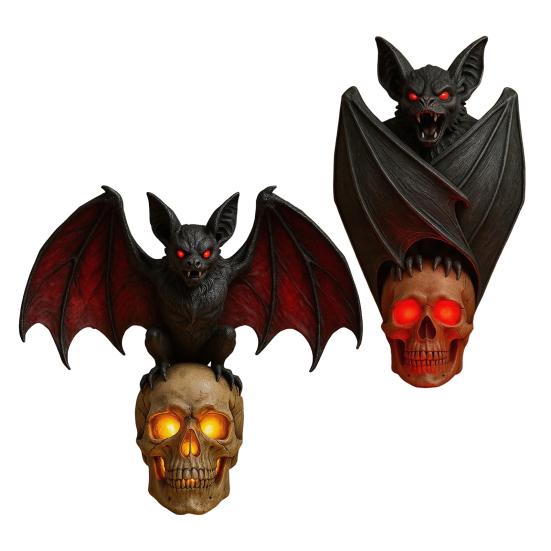 Gothic Bat Skull Wall Lamp 3D Skeleton Design Halloween Night Light Spooky Ambiance Light Horror Gift