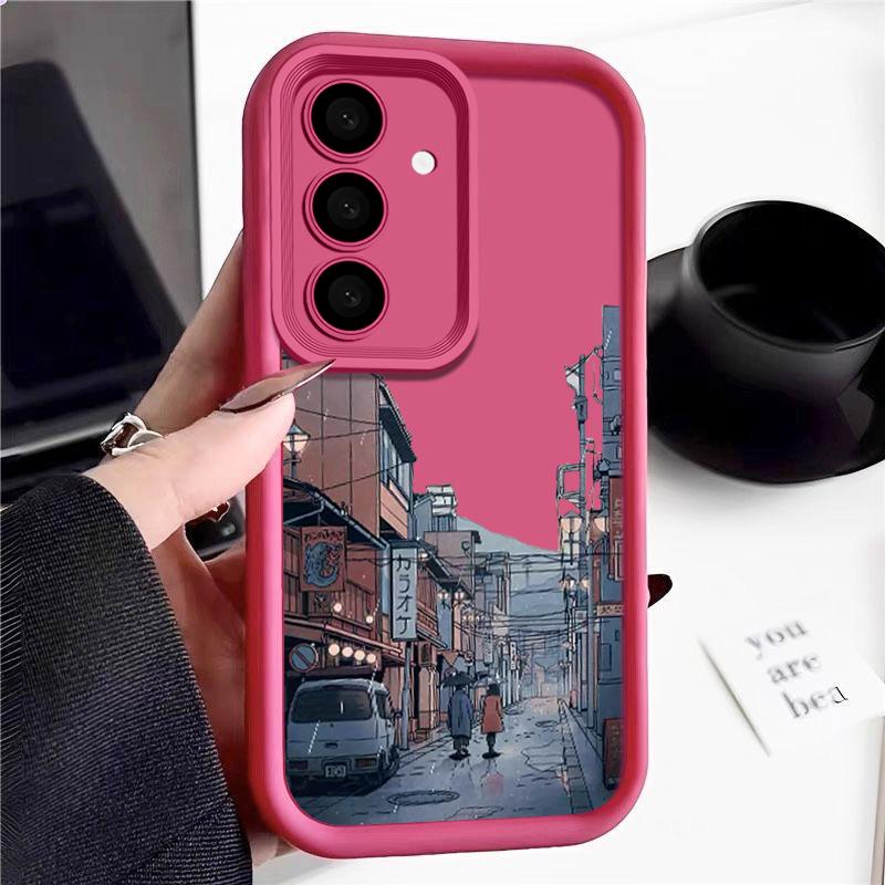 Мягкий силиконовый чехол с рисунком города для Samsung S25 S24 S22 Ultra Plus S23 S21 S20 Fe A55 A54 A53 A35 A15 A16, однотонная защитная крышка объектива