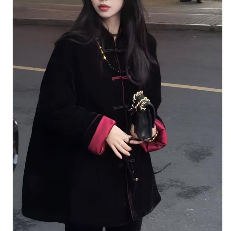 Женское свободное хлопковое пальто в китайском стиле - осень и зима, плотное, большого размера, на пуговицах