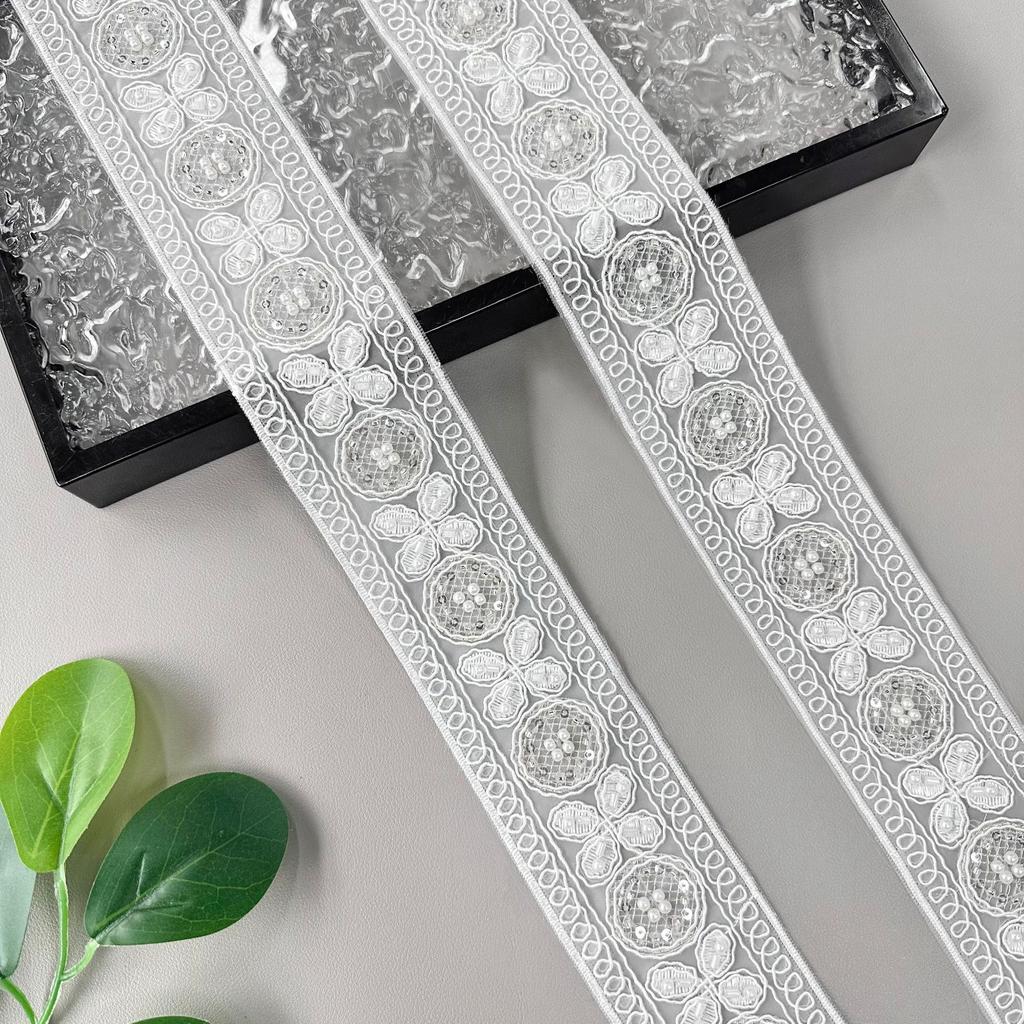 5.5Cm White Handmade Bead Embroidery Barcode Clothing Cuffs Neckline Window Decoration Accessories Lace Accessories