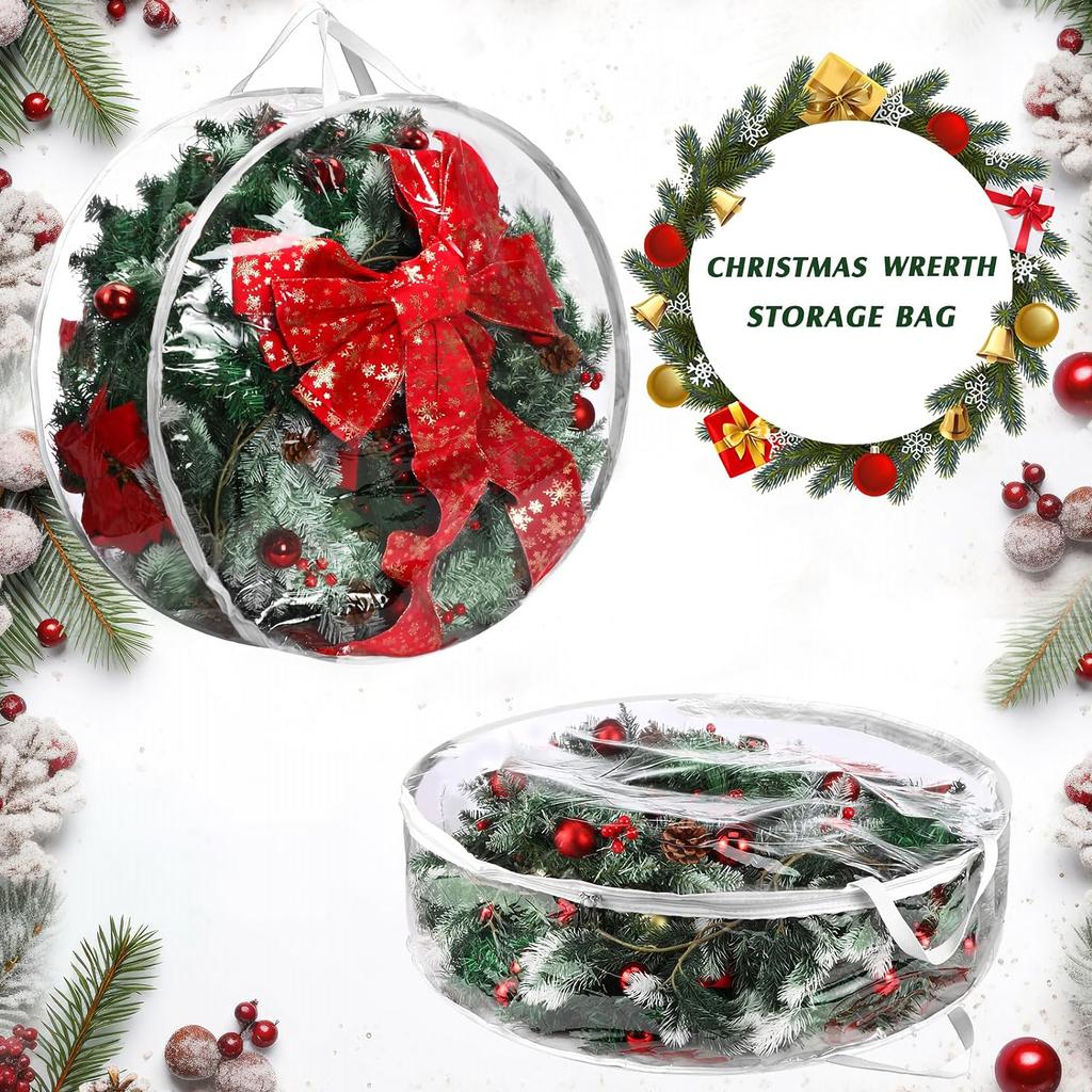 2/4 Pcs Christmas Wreath Storage Bag Round Transparent PVC Waterproof Dustproof Garland Storage Bag Garland Container Organizer