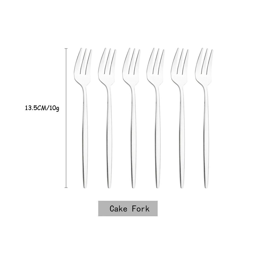 6Pcs Silver Fruit Cake Dinnerware Set Mirror Stainless Steel Tea Fork Set Snack Fork Small Salad Cutlery Kitchen Utensils