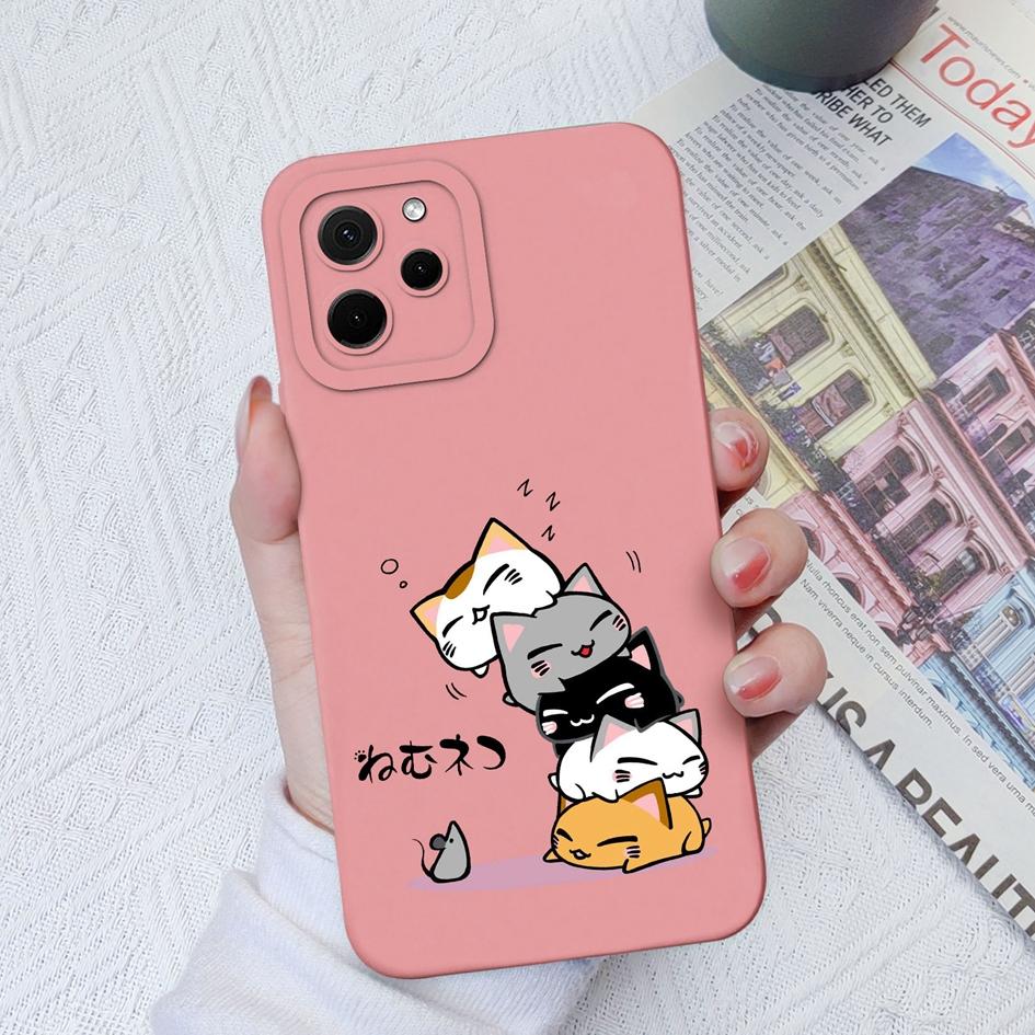 Liquid Silicone Case For Honor 30 50 70 Lite X8A X7A 9X Pro Magic5 Pro Cute Fashion Cat Shockproof Matte Phone Bag Soft Square Cover For Honor Bumper