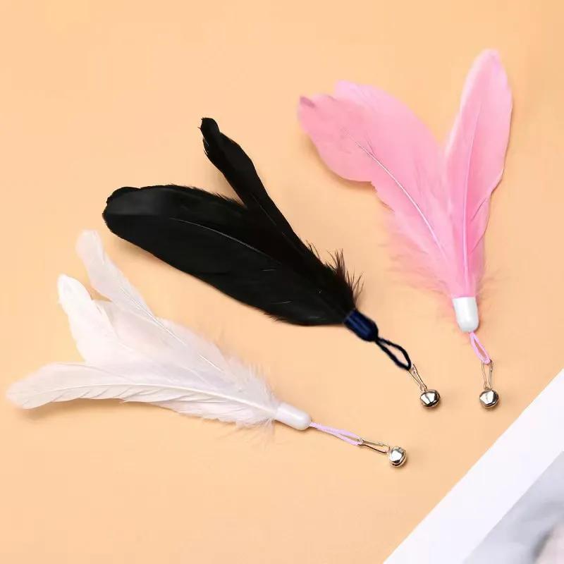 Interactive Cat Toys Feather Wand with Super Suction Cup Detachable 2 PCS Feather Replacements Kitten Play Toy