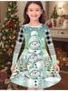 Girls' Autumn and Winter Fashion Dress, 3D Christmas Print Round Neck Long Children's T-shirt Dress, Casual Versatile, Christmas Clothing