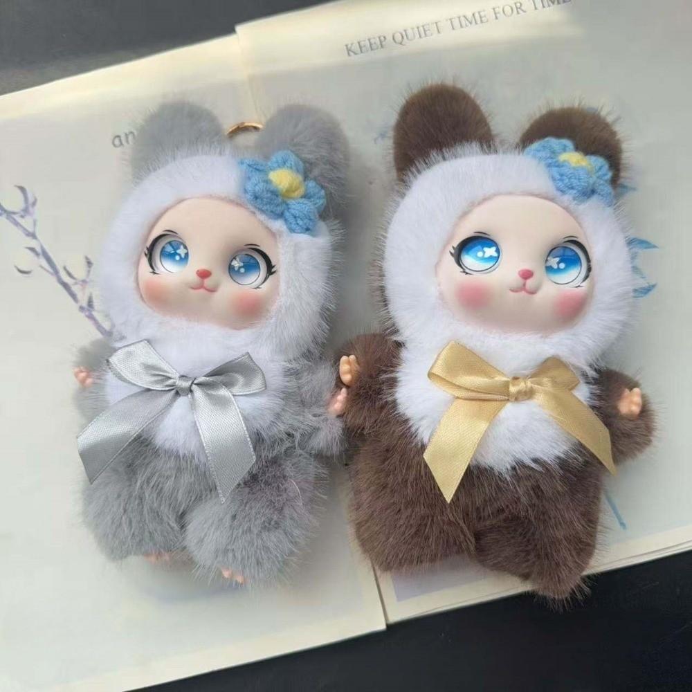Bag Hanging Rabbit Doll Figures Big Ear with Flower Bunny Plush Doll Pendant  Kids Christmas Gifts