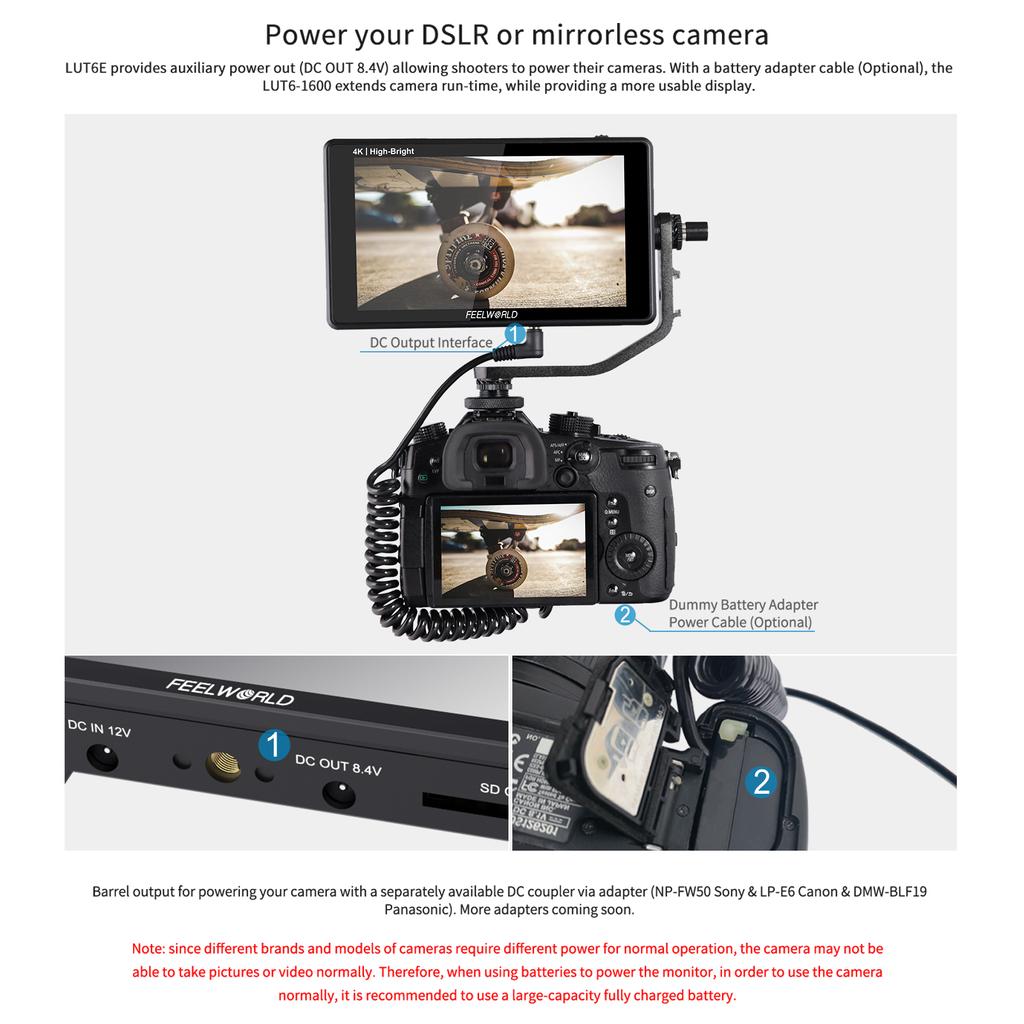 FEELWORLD LUT6E 6-дюймовый IPS-монитор, 1600 нит, видеопанель, 4K HDMI, входной выход, 1920*1080 пикселей, сенсорный