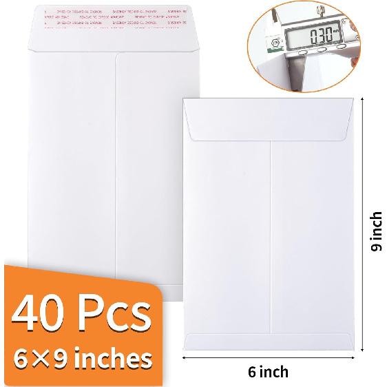40 Pack Catalog Envelopes Self Seal, 6 x 9 Inches Catalog Mailing Envelopes,White Manila Envelopes for Mailing, Organize, Storage, Home, Office