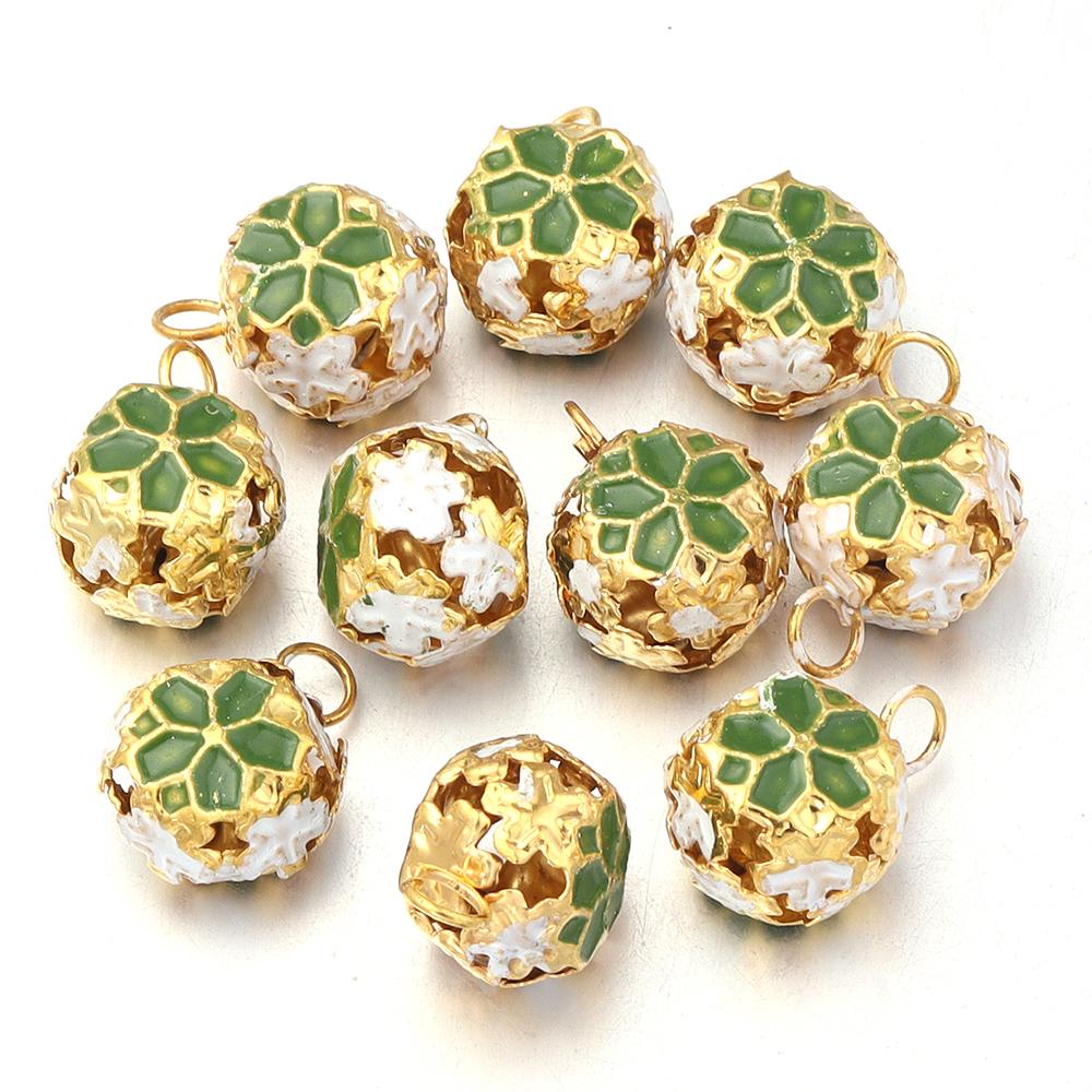 10Pcs/lot 14mm Hollow Enamel Flower Bell Charms Pendants Colorful Jingle Bell For Jewelry Making DIY Bracelet Necklace Keychain