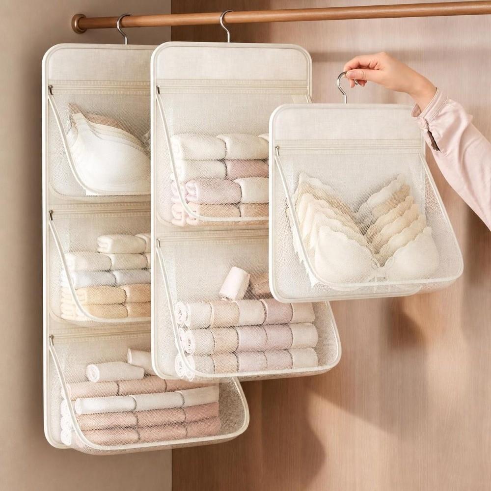 Multi Layer Underwear Hanging Bag Zipper Closure Closet Storage Bag Wardrobe Organization