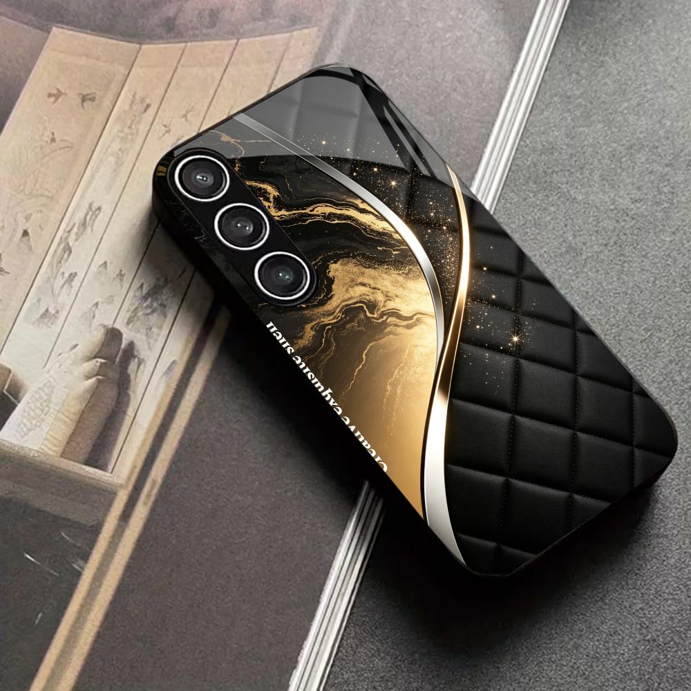 Современный чехол для Samsung Galaxy S26 Ultra S25 Ultra S24 S23 S22 FE Ultra Plus, черный и золотой мрамор, стеклянный чехол для телефона